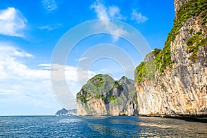 Beautiful tropical landscape of the Maya Bay in the Phi Phi Islands in Thailand