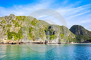 Beautiful tropical landscape of the Maya Bay in the Phi Phi Islands in Thailand