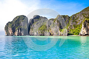 Beautiful tropical landscape of the Maya Bay in the Phi Phi Islands in Thailand