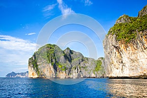 Beautiful tropical landscape of the Maya Bay in the Phi Phi Islands in Thailand