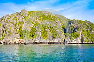 Beautiful tropical landscape of the Maya Bay in the Phi Phi Islands in Thailand