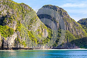 Beautiful tropical landscape of the Maya Bay in the Phi Phi Islands in Thailand