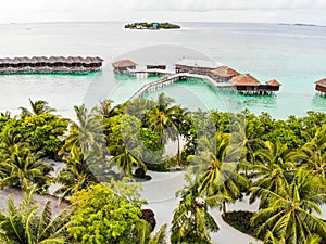 Beautiful tropical Maldives island with white sandy beach and sea in sunshine day for holiday ,summer, vacation .