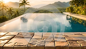 Beautiful tropical pool background with copy space