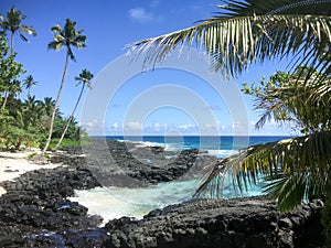 Beautiful tropical Samoan beach landscape at Lefaga, Matautu, Up photo