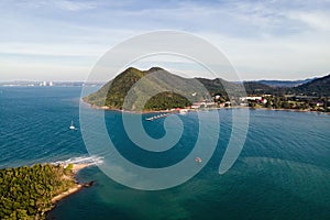 Beautiful tropical sea and mountain with blue sky in Pattaya