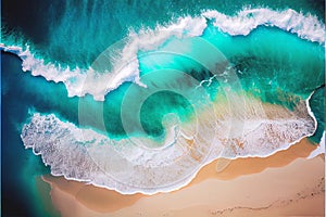 Beautiful tropical sea ocean water waves breaking on sandy beach