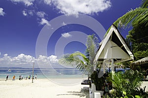 Beautiful tropical sea view with white sandy beach and clear blue water