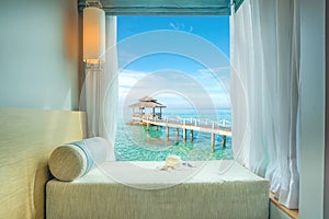 Beautiful tropical sea view at window in resort, Phuket ,Thailand