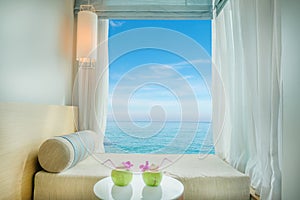 Beautiful tropical sea view at window in resort, Phuket ,Thailand