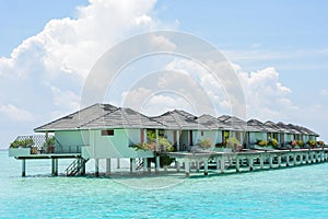 Beautiful tropical view with overwater villas