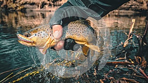 Beautiful trout in the hands of a fisherman