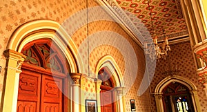 Beautiful tudor Revial architecture styled hall in the palace of bangalore.