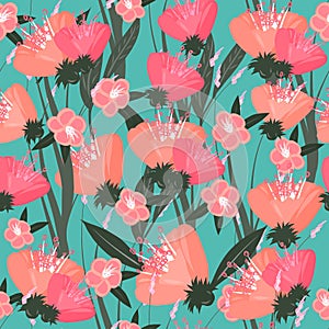 Beautiful Tulips Vector Fashion Background Pattern Seamless photo
