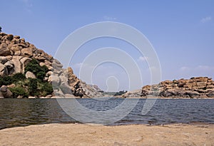 The beautiful Tungabhadra river in Hampi,Karnataka, India