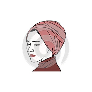 Beautiful Turban Girl Hairstyle, Moslem Hijab Girl Vector Design. Logo, Icon, Sign, Illustration photo