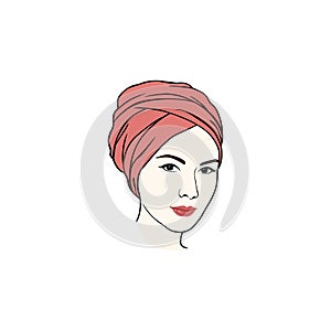 Beautiful Turban Girl Hairstyle, Moslem Hijab Girl Vector Design. Logo Illustration photo