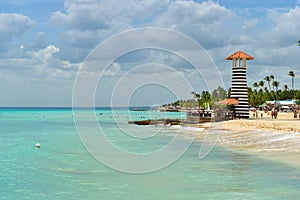 Beautiful turquoise blue water at Bayahibe beach in Dominican Republic photo