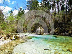 Beautiful turquoise colored Kamniska Bistrica river