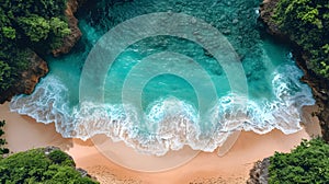 beautiful turquoise water with surf waves on the shore