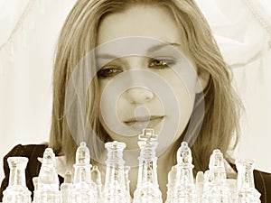 Beautiful Twenty Five Year Old Business Woman With Chess Set