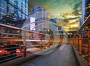 beautiful twilight in evening of bangkok skyscrapper office building in modern life heart of bangkok thailand photo