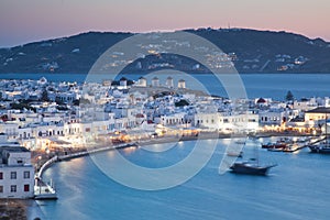 beautiful twilight over Mykonos town Mykonos island, Cyclades archipelago, Greece