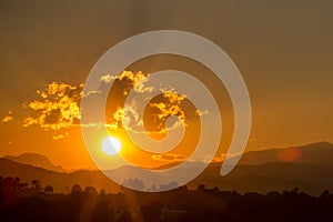 Beautiful twilight sky with mountain and forest from viewpoint