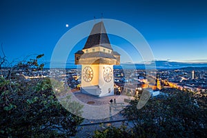 Grazer Uhrturm at night, Styria, Austria photo