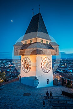 Grazer Uhrturm at night, Styria, Austria photo