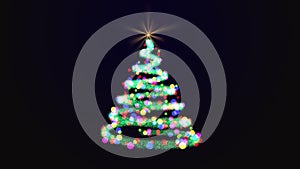 Beautiful twinkle Christmas tree with colorful baubles around