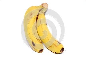 The beautiful two yellow banana fruit isolated with white background