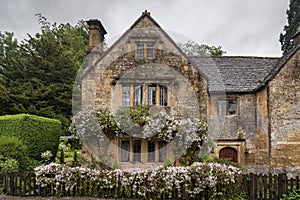 Beautiful and typical Cotswold Stone house in the Cotswold village of Stanway, Gloucestershire, Cotswolds, UK