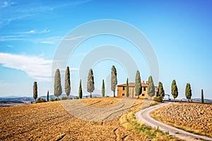 Beautiful typical landscape of Val d`Orcia in Tuscany Italy