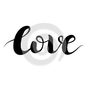 Beautiful typography background with hand drawn word Love. Handmade vector modern calligraphy. Isolated word