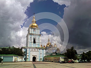 Beautiful Ukraine, the city of Kiev, Mikhailovsky Cathedral, on a cloudy day