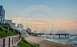 Beautiful Umhlanga Promenade Pier a whalebone made pier in Kwazulu Natal Durban North South Africa during sunset