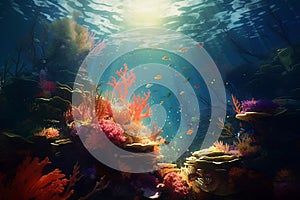 Beautiful Underwater Ocean Scene Image. Generative AI