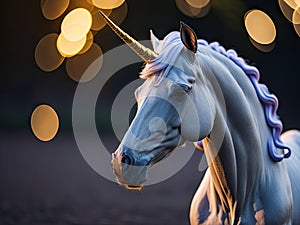 Beautiful unicorn bokeh light ultra details. ai generative