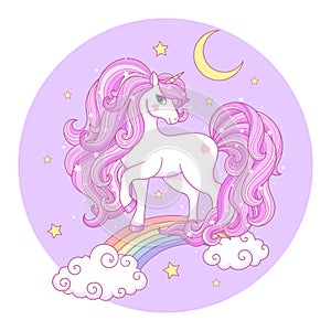Beautiful unicorn with a pink mane. Vector illustration