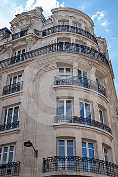 Beautiful unique exterior of the residential apartments in Paris