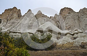 Beautiful unique Mountain landscape with fairy chimneys in Goreme, Cappadocia, Turkey