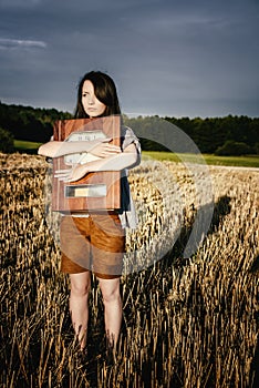 Beautiful unusual girl illustrates conceptual idea with watch