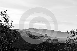 Beautiful and unusual view of Assisi Umbria at dawn, with some