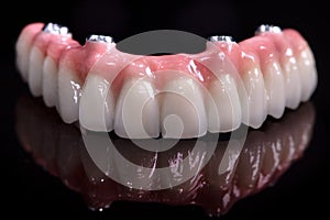 Beautiful upper teeth ceramic press ceramic crowns and veneers on the dental stone model zircon arch ceramic prothesis Implants . photo