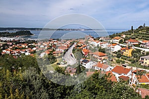 Beautiful upper view on adriatic coastline in lucija, portoroz, slovenia