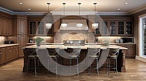 Beautiful upscale kitchen. Beautiful Grey Modern Kitchen in a Luxury Apartment. generative ai
