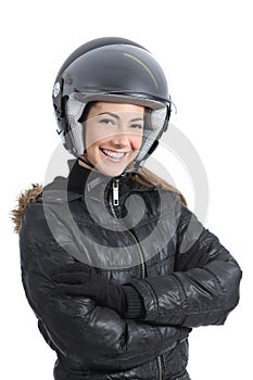 Beautiful urban biker woman with a helmet