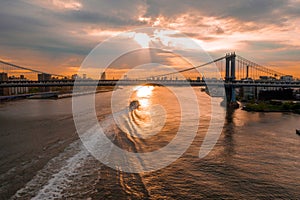 Beautiful USA skyline with Brooklyn and Washington bridges near the Manhattan island