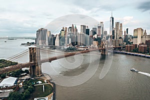 Beautiful USA skyline with Brooklyn and Washington bridges near the Manhattan island